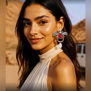 ✨NEW Elegant Red and Silver Bee 🐝 Statement Earrings